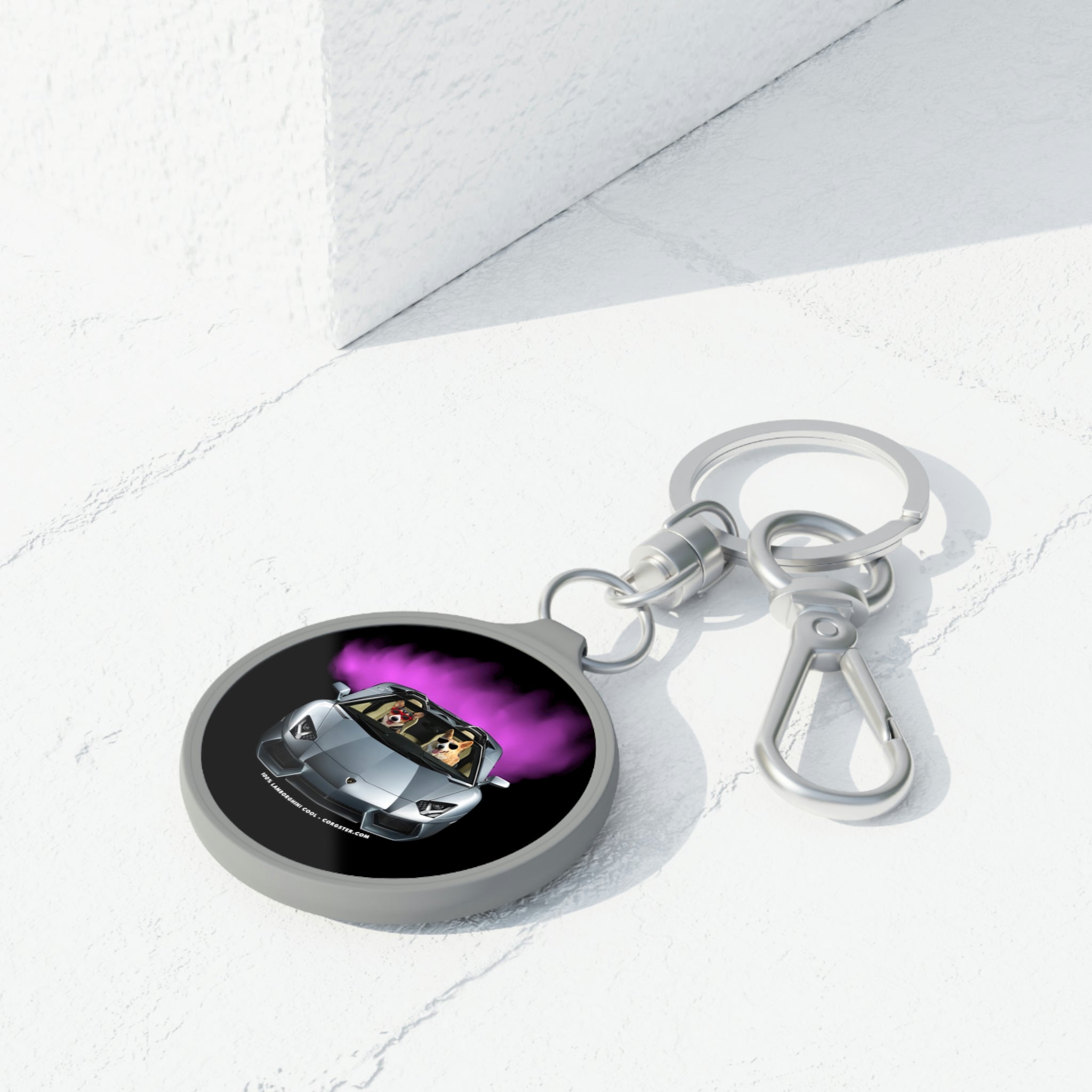 Silver Lamborghini Corgis - Cool Corgster Keyring Tag